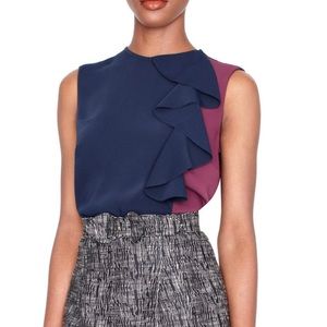 The Limited Color Block Navy/Purple Ruffle Blouse